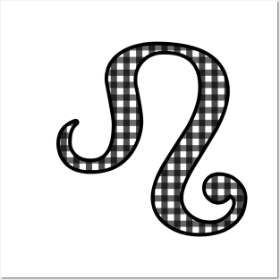 Leo Zodiac Horoscope Symbol in Black and White Gingham Pattern Posters and Art